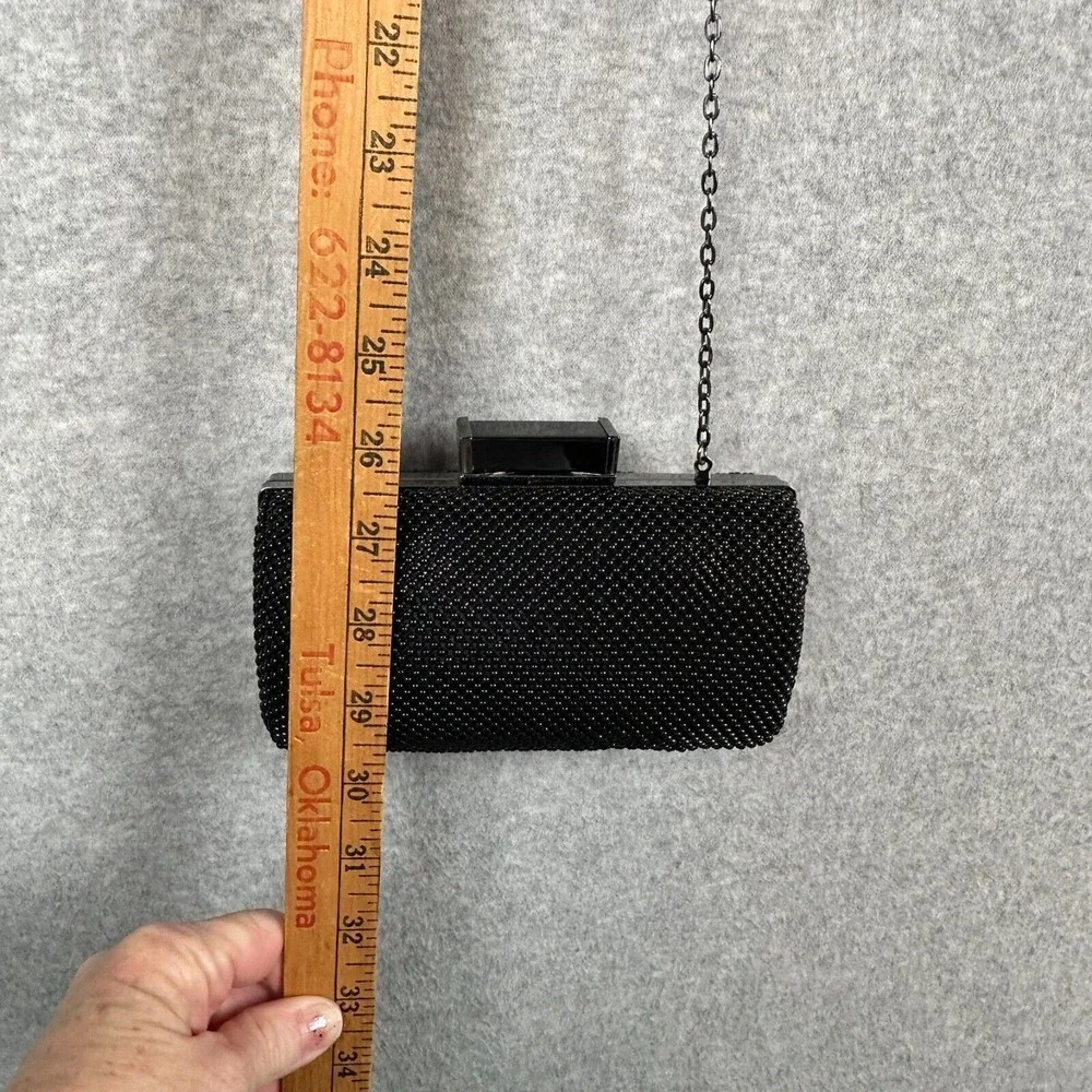 Fully‎ Beaded Evening Bag Black Purse Hard Shell Clutch Hideaway Crossbody Chain